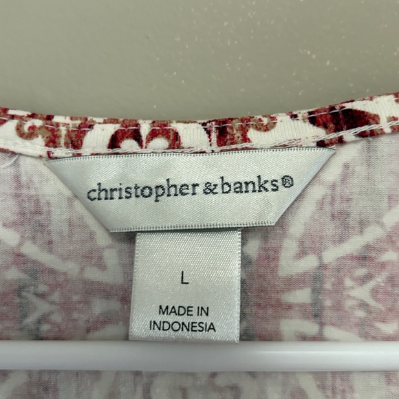Christopher & Banks Red and White Geometric Short Sleeve Top - Picture 3 of 6